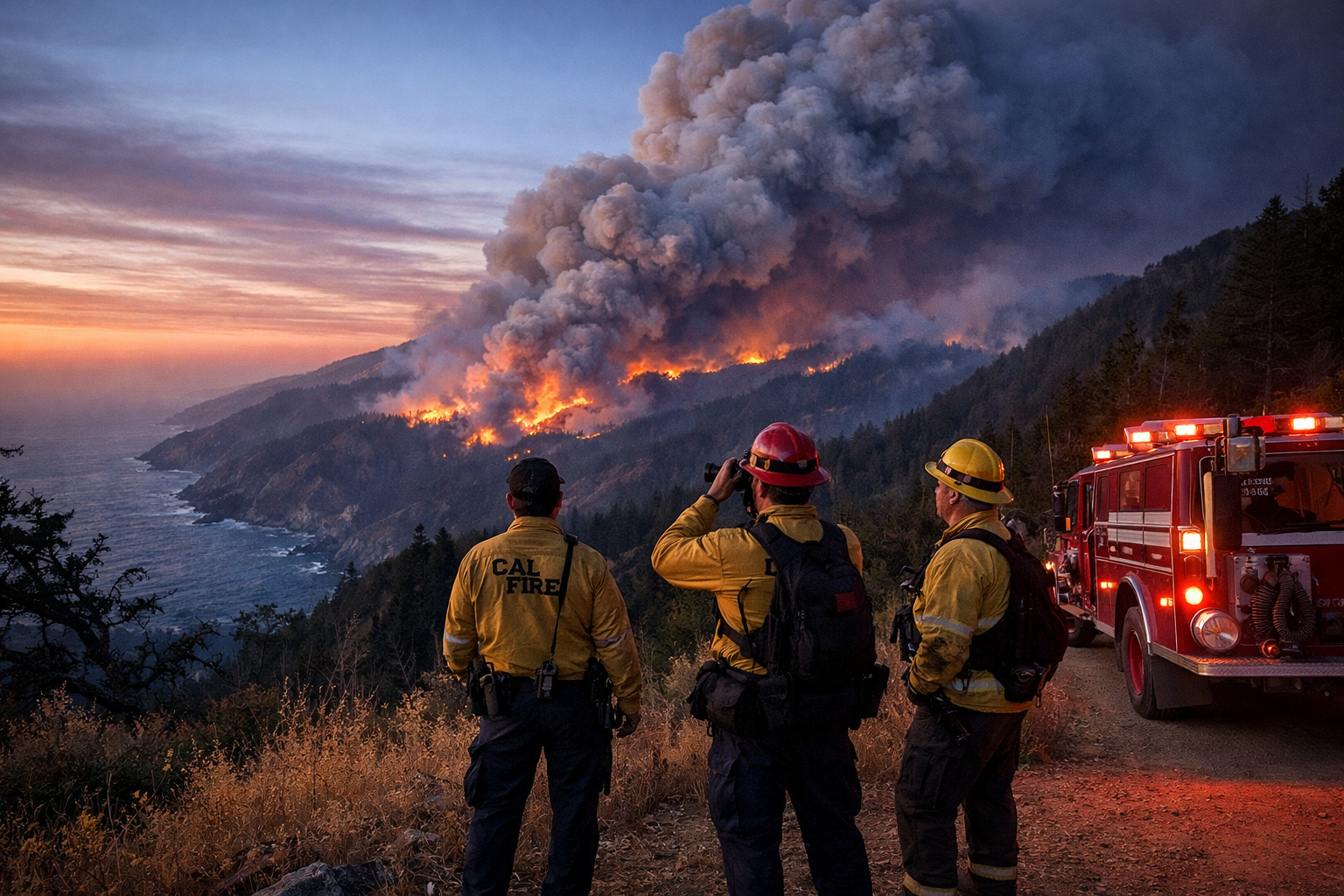 Big Sur wildfire Timber Fire and Plaskett Fire along California coast
