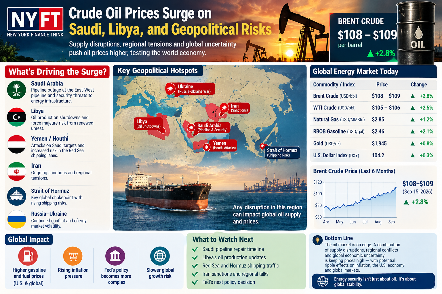 Crude Oil Catches Fire : How Saudi Arabia, Libya, Yemen and Iran Risks Are Shaking America