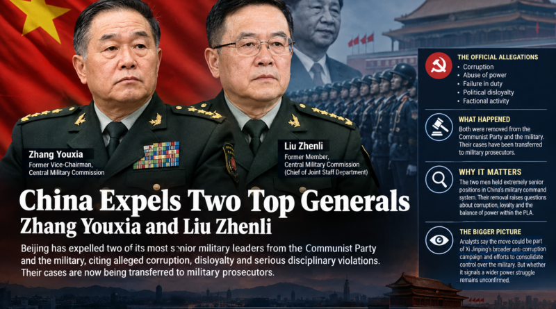 China expels top generals Zhang Youxia and Liu Zhenli amid corruption and disloyalty allegations