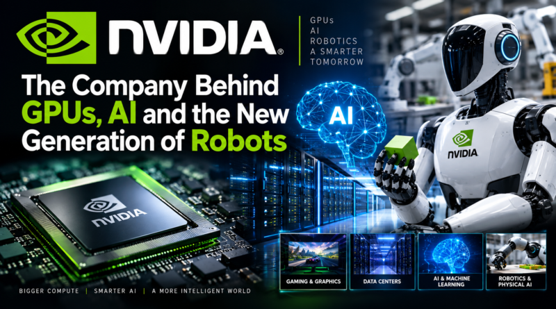 NVIDIA GPU, artificial intelligence, data center and futuristic humanoid robot representing the new generation of AI technology