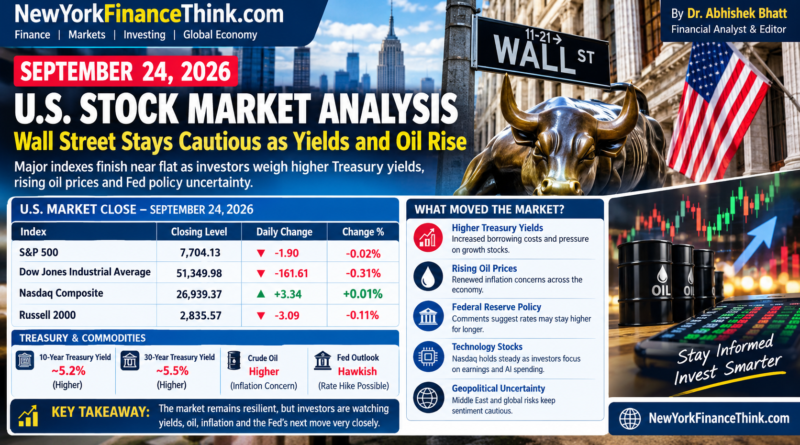 September 24, 2026 U.S. stock market analysis showing Wall Street, market indexes, Treasury yields, oil prices and Federal Reserve concerns.