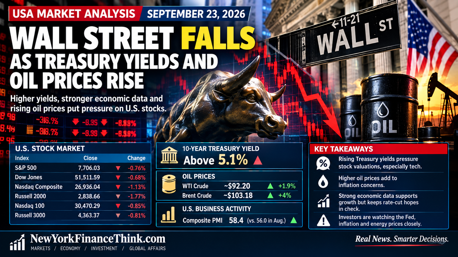 23 September 2026 U.S. stock market analysis showing S&P 500, Nasdaq and Dow market performance