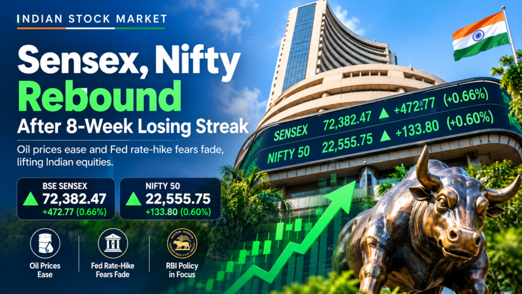 Indian stock market Sensex and Nifty rebound after eight-week losing streak