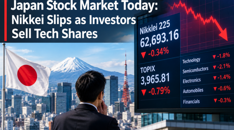 Japan stock market falls as Nikkei slips and technology shares face selling pressure