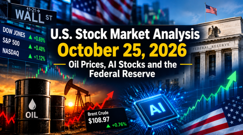 U.S. stock market analysis for October 25, 2026, featuring Wall Street, oil prices, AI technology stocks and the Federal Reserve.