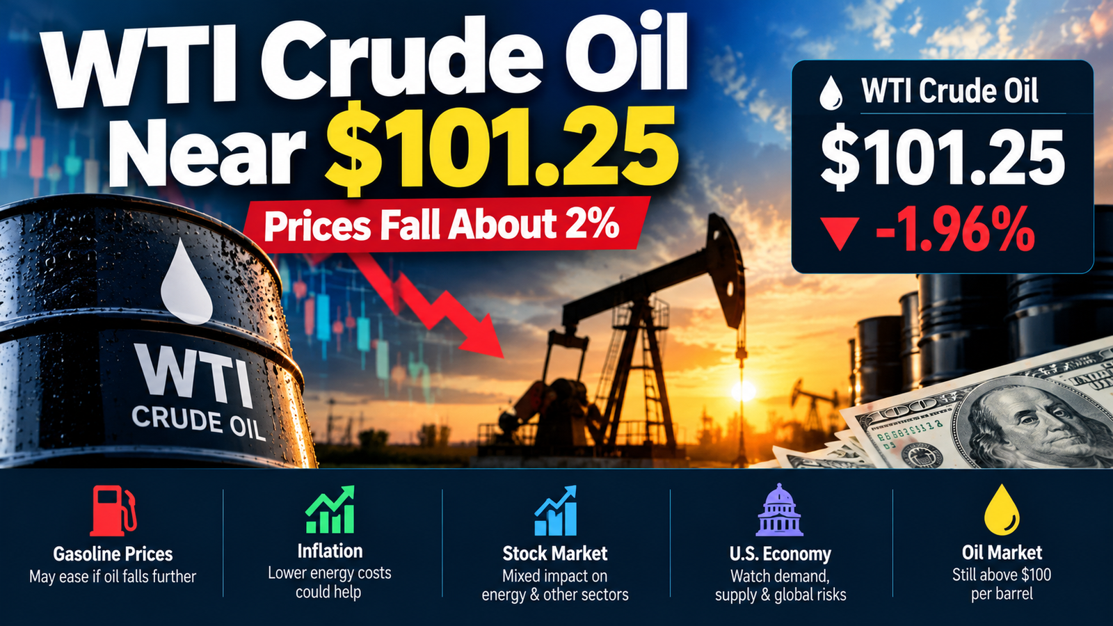 WTI crude oil near $101.25 as oil prices fall about 2%