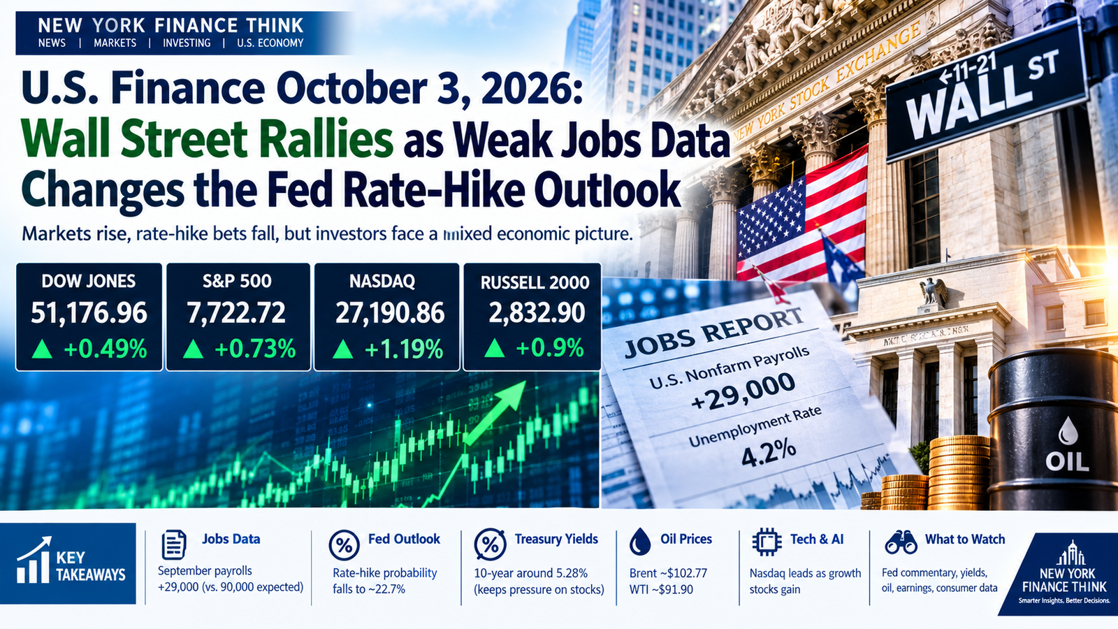U.S. Finance October 3, 2026 Wall Street rally, jobs report and Federal Reserve rate outlook