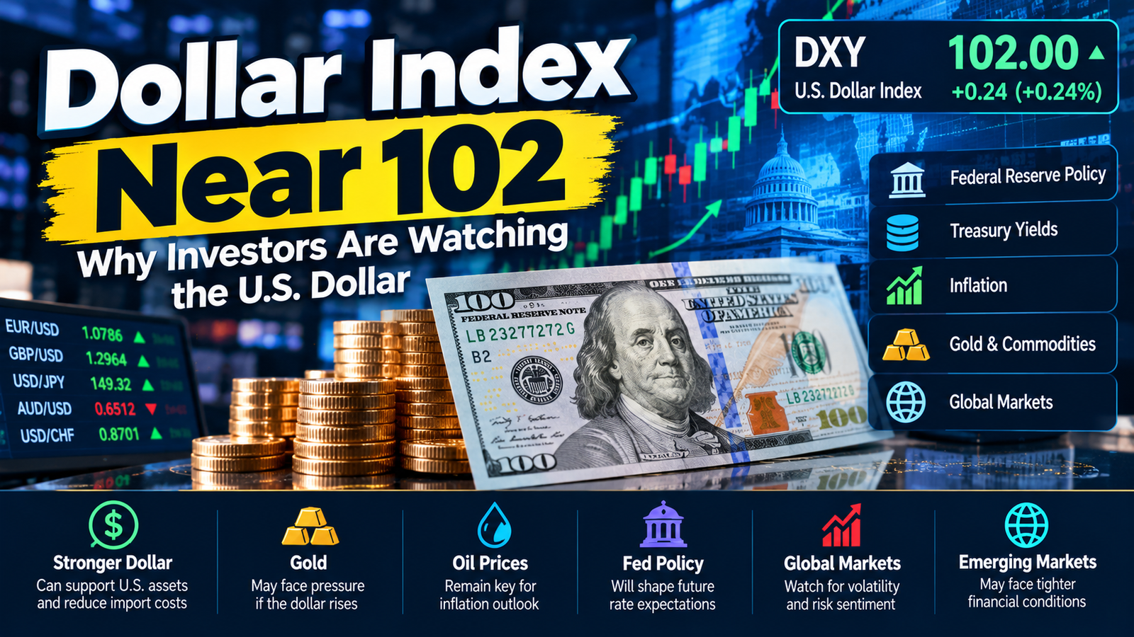 Dollar Index near 102 as investors watch the U.S. dollar and global markets