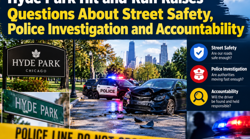 Hyde Park hit-and-run investigation showing police, damaged car and questions about street safety and accountability