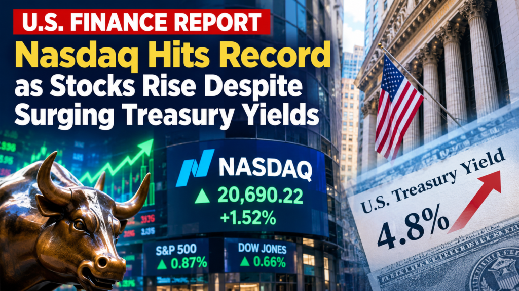 Nasdaq hits record as U.S. stocks rise despite surging Treasury yields