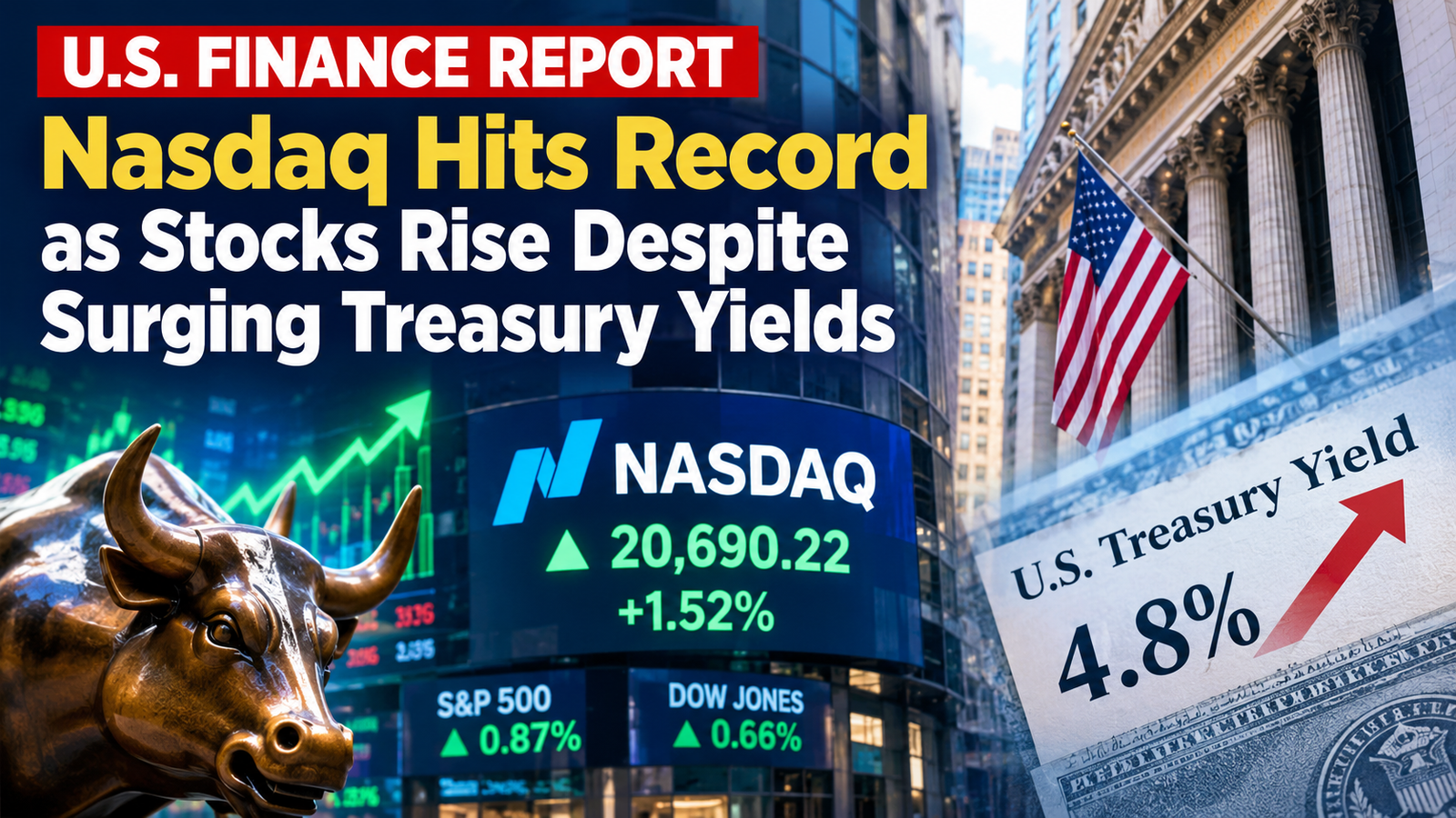 Nasdaq hits record as U.S. stocks rise despite surging Treasury yields