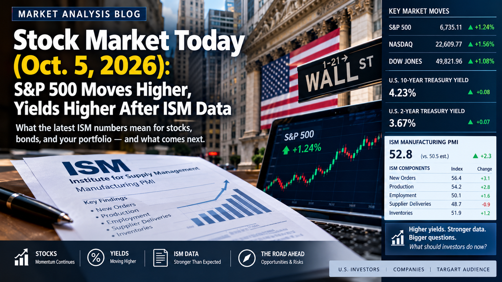 Stock market today October 5 2026 as S&P 500 rises and Treasury yields move higher after ISM data