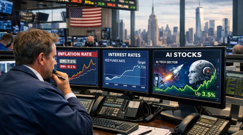 US financial market analysis showing Wall Street stock trading, Dow Jones, S&P 500, Nasdaq, inflation, and Federal Reserve interest rate trends on October 15, 2026.