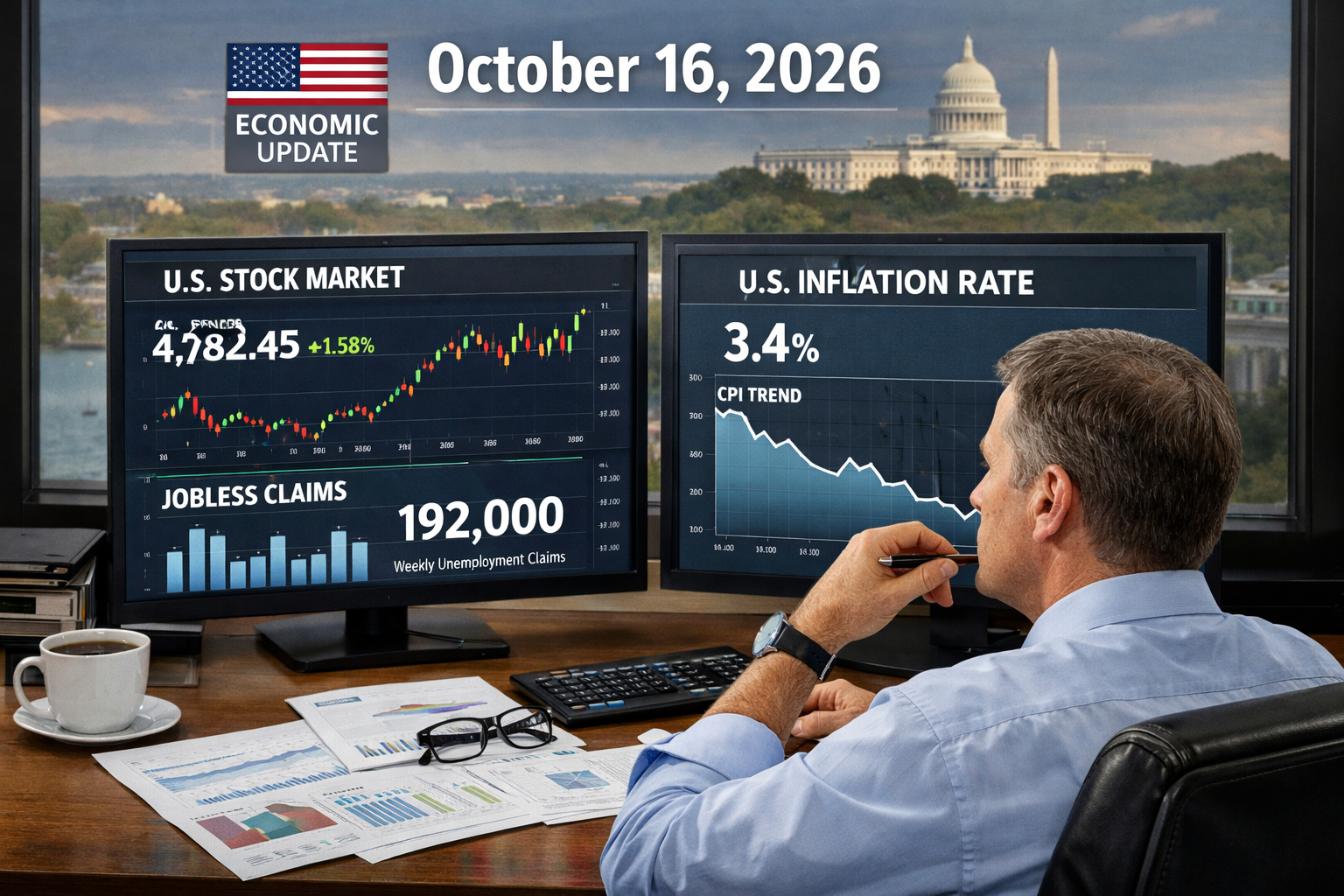 U.S. financial market analysis for October 16, 2026, covering Wall Street stock movements, inflation, Federal Reserve interest-rate policy, government debt, artificial intelligence investments, Treasury yields, oil prices, housing affordability, employment trends, and the outlook for the American economy.