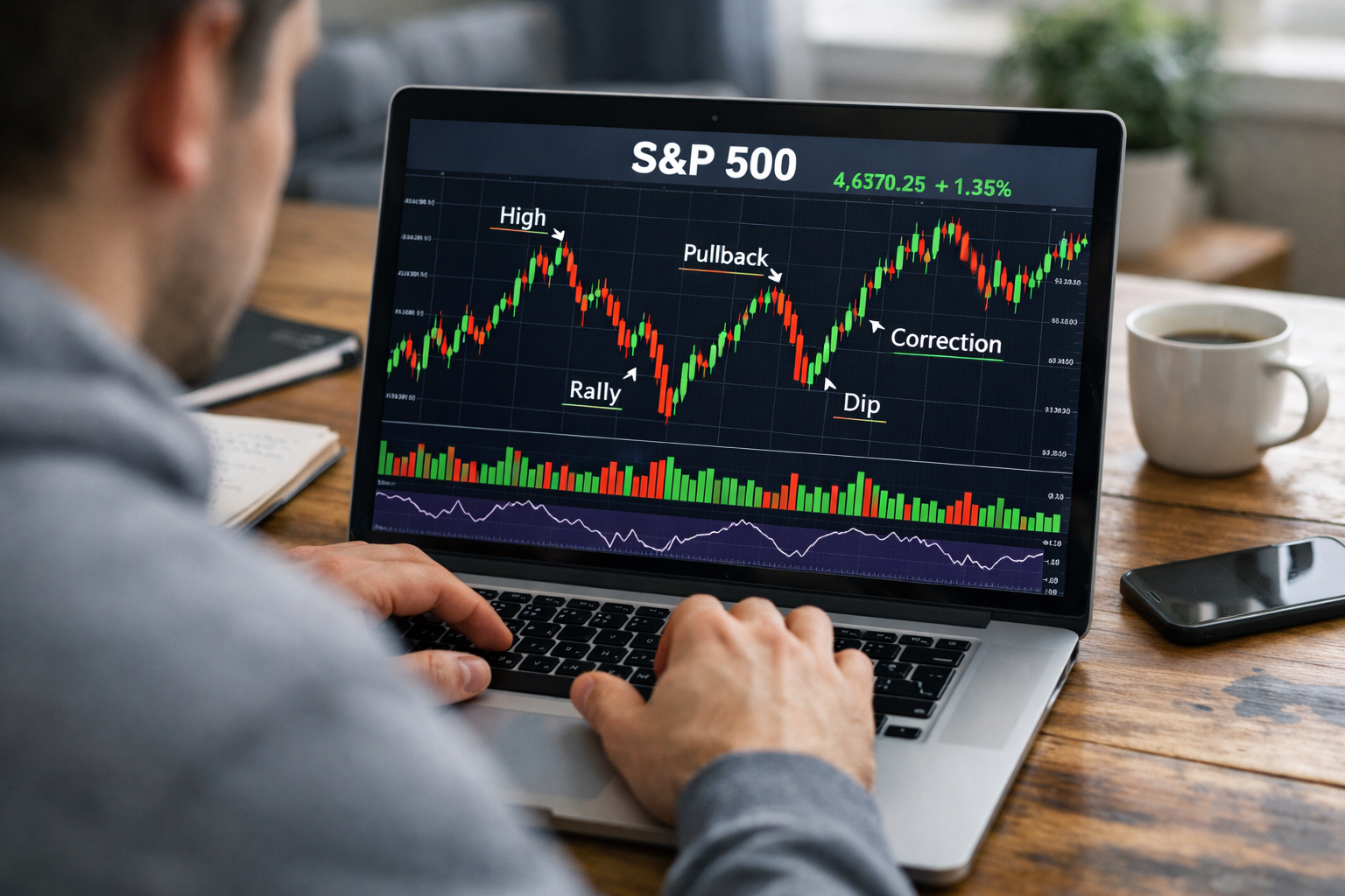 S&P 500 stock market chart showing changes in U.S. stock market performance