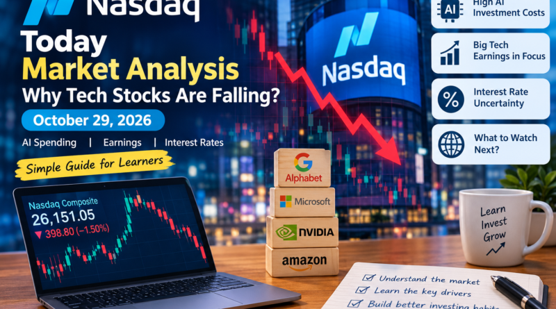 Nasdaq stock market analysis showing technology stocks, AI investment concerns and market volatility.